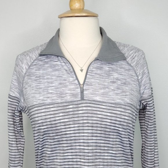 Avia Gray Heathered Striped Popover Activewear Soft Inside Micro Fleece Top M - Picture 2 of 13